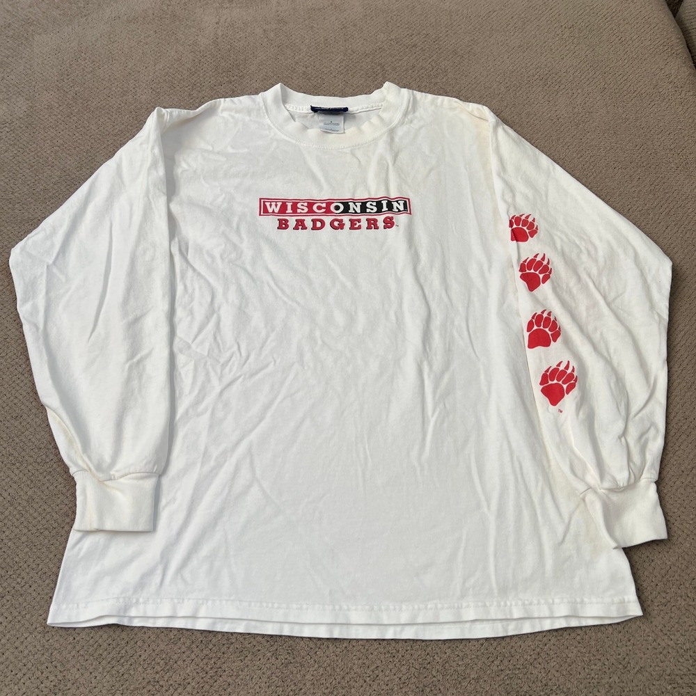 Vintage 1990s Wisconsin Badgers Long Sleeve Shirt Crown Prince White Large